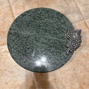 Green Serving Plate w/ Silver Grapes Accent